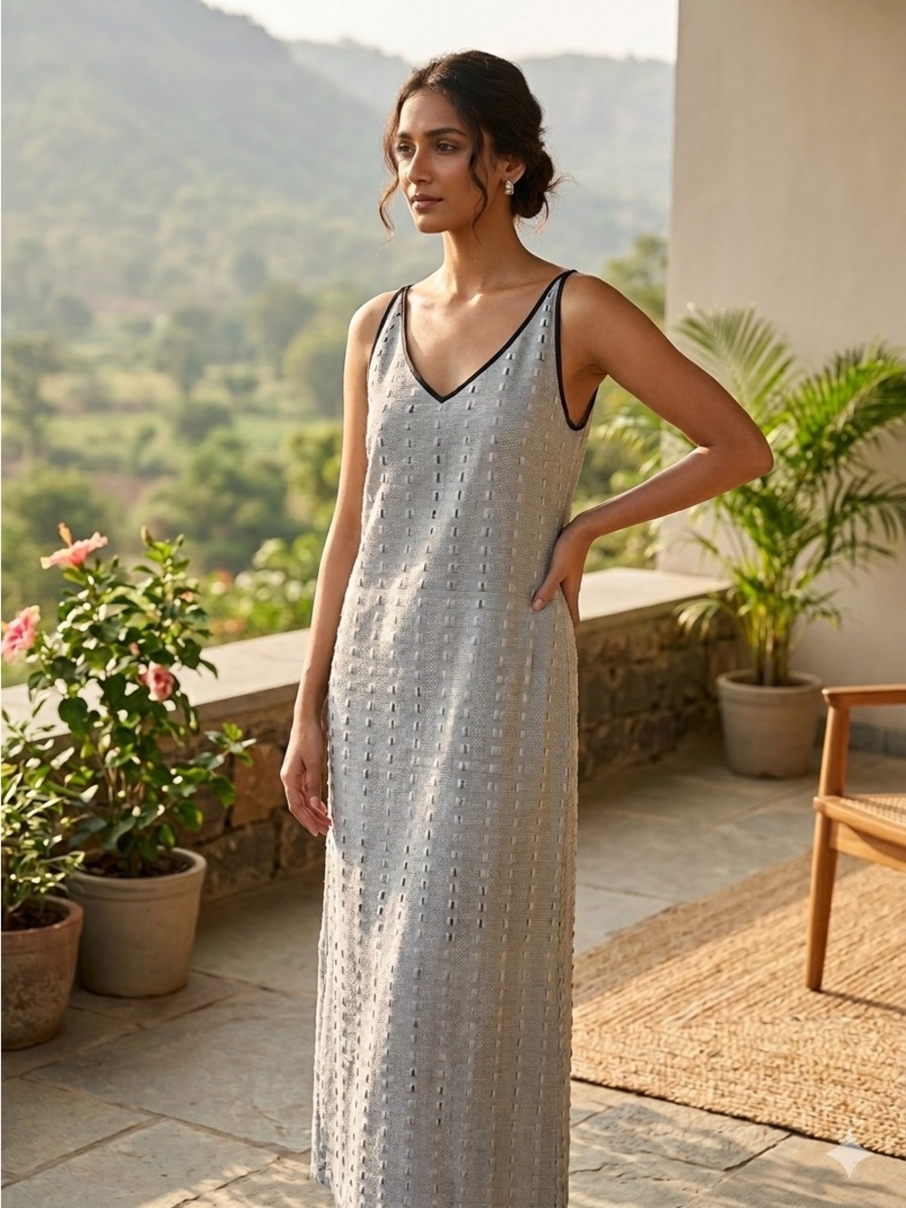 Ereena Handloom Maxi Dress  60% Eri Silk / 40% Cotton M Made in India